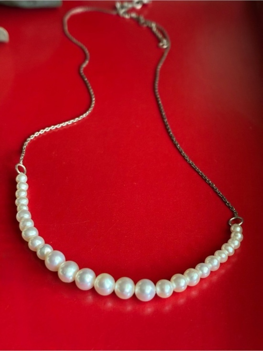 925 Silver Necklace,Elegant White Pearl Necklace 16”-2”adjustable